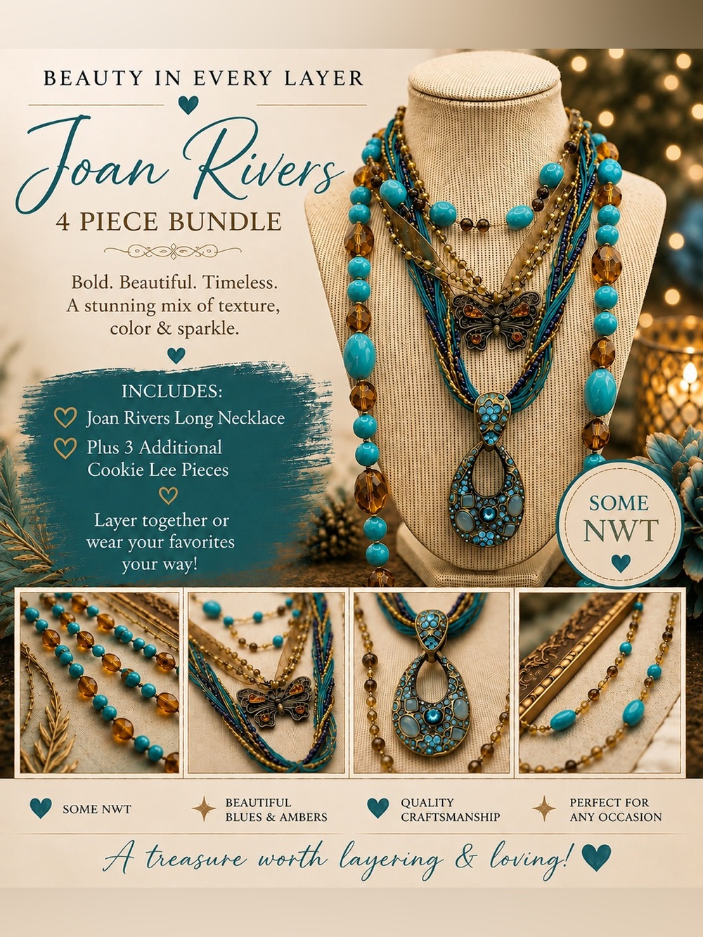 NEW Bundle of 4 Includes Joan Rivers Long Necklace Plus Cookie Lee Pieces